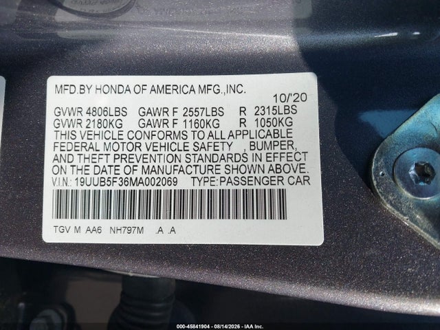Aukcja sprzedaży 2021 Acura Tlx Standard, vin: 19UUB5F36MA002069, numer aukcji: 45841904