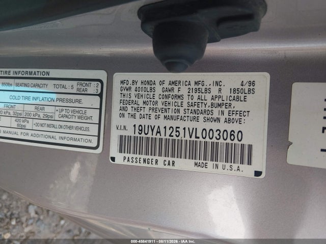 Aukcja sprzedaży 1997 Acura Cl 2.2, vin: 19UYA1251VL003060, numer aukcji: 45841911