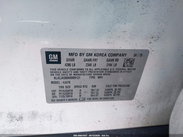 Aukcja sprzedaży 2019 Buick Encore Fwd Preferred, vin: KL4CJASB0KB909131, numer aukcji: 45841947