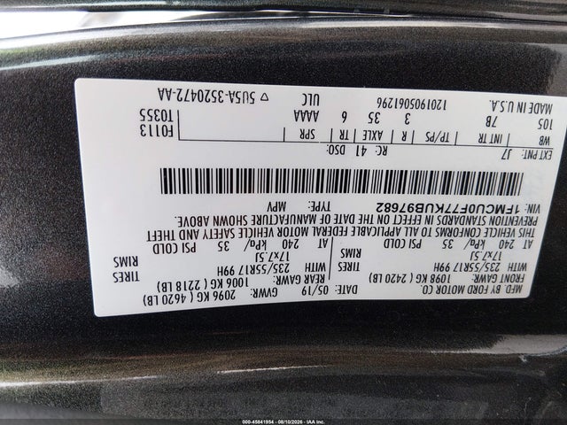 Aukcja sprzedaży 2019 Ford Escape S, vin: 1FMCU0F77KUB97682, numer aukcji: 45841954