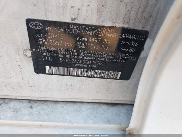 Продажа на аукционе авто 2016 Hyundai Sonata Se, vin: 5NPE24AF9GH260615, номер лота: 45841964