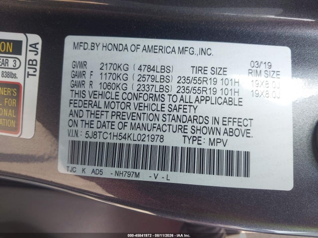 Продаж на аукціоні авто 2019 Acura Rdx Technology Package, vin: 5J8TC1H54KL021978, номер лоту: 45841972