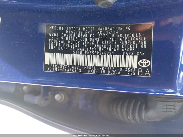 45841977 :رقم المزاد ، 5YFBURHE5FP246221 vin ، 2015 Toyota Corolla S Premium مزاد بيع