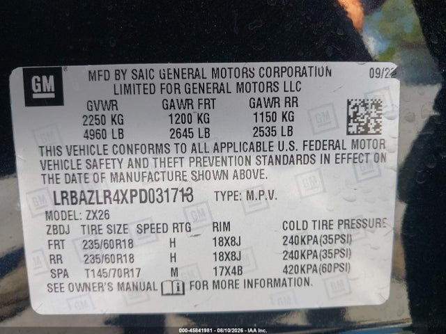 Продаж на аукціоні авто 2023 Buick Envision Preferred Fwd, vin: LRBAZLR4XPD031713, номер лоту: 45841981