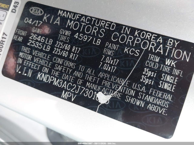 Продаж на аукціоні авто 2018 Kia Sportage Lx, vin: KNDPM3AC2J7301665, номер лоту: 45841987