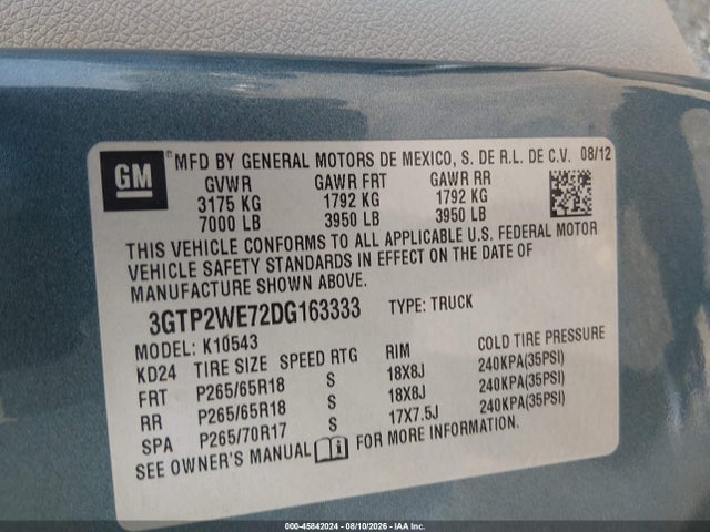 Aukcja sprzedaży 2013 Gmc Sierra 1500 Slt, vin: 3GTP2WE72DG163333, numer aukcji: 45842024
