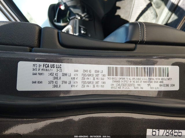 Aukcja sprzedaży 2015 Jeep Grand Cherokee Limited, vin: 1C4RJFBG5FC820731, numer aukcji: 45842043