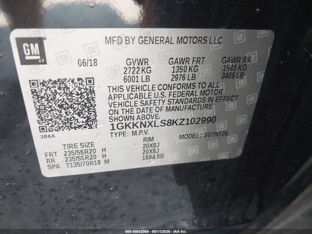 Aukcja sprzedaży 2019 Gmc Acadia Denali, vin: 1GKKNXLS8KZ102990, numer aukcji: 45842069