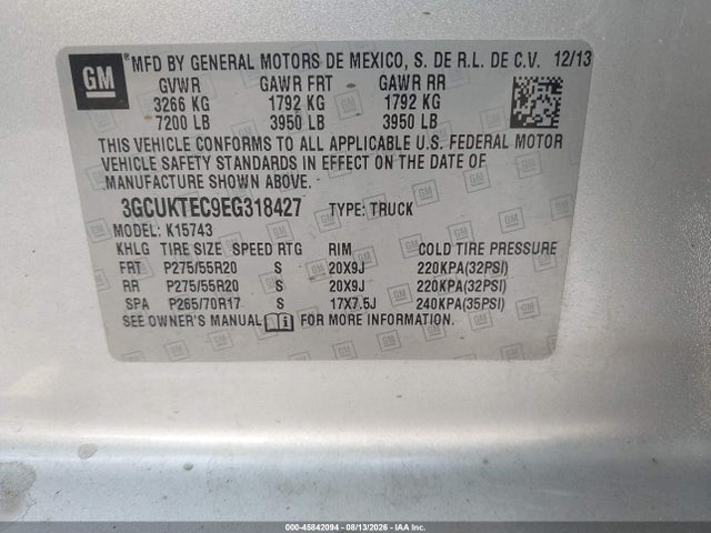 3GCUKTEC9EG318427 Chevrolet Silverado 1500 High Country