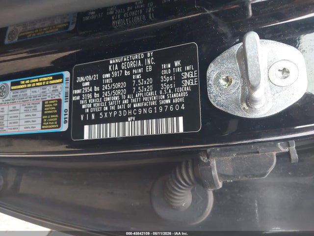 2022 Kia Telluride Ex მანქანა იყიდება აუქციონზე, vin: 5XYP3DHC9NG197604, აუქციონის ნომერი: 45842109