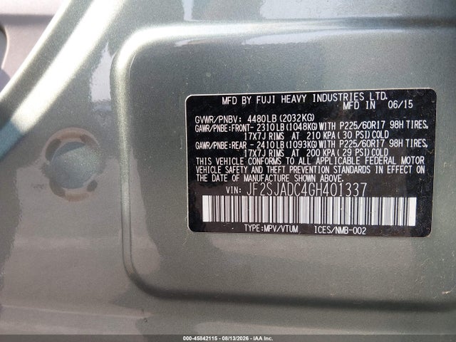Aukcja sprzedaży 2016 Subaru Forester 2.5i Premium, vin: JF2SJADC4GH401337, numer aukcji: 45842115