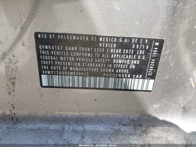 Aukcja sprzedaży 2016 Volkswagen Golf Tsi S 4-door, vin: 3VW217AU8GM020517, numer aukcji: 45842124