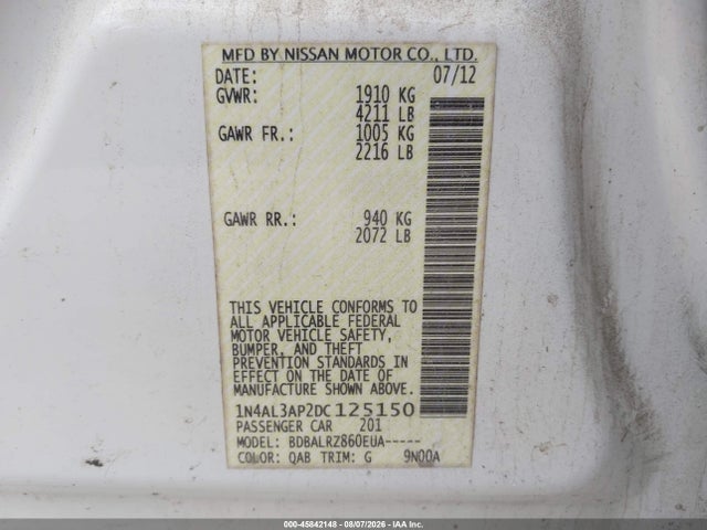 Продаж на аукціоні авто 2013 Nissan Altima 2.5 S, vin: 1N4AL3AP2DC125150, номер лоту: 45842148