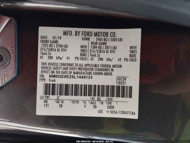 45842152 :رقم المزاد ، NM0GE9E29L1444133 vin ، 2020 Ford Transit Connect Xl Passenger مزاد بيع
