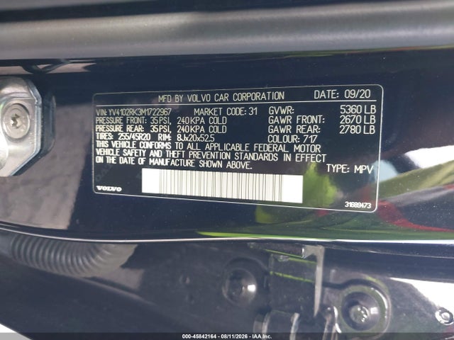 Продажа на аукционе авто 2021 Volvo Xc60 T5 Momentum, vin: YV4102RK3M1722967, номер лота: 45842164