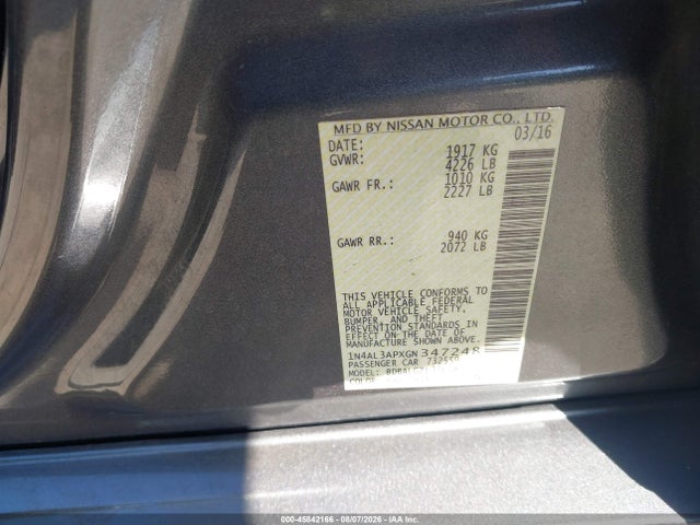 Продажа на аукционе авто 2016 Nissan Altima 2.5/2.5 S/2.5 Sl/2.5 Sr/2.5 Sv, vin: 1N4AL3APXGN347248, номер лота: 45842166