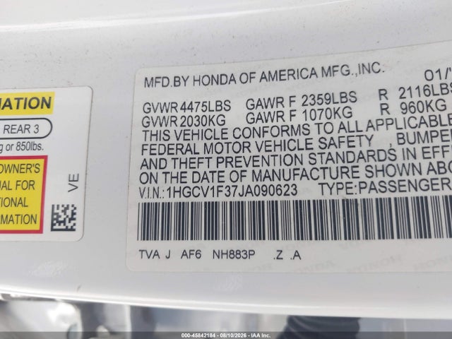 1HGCV1F37JA090623 Honda Accord Sport