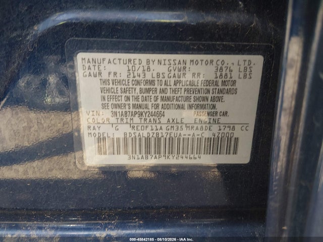3N1AB7AP9KY244664 Nissan SENTRA SV