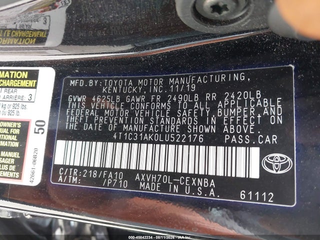 Toyota Camry Le Hybrid 2020 4T1C31AK0LU522176 Image 9