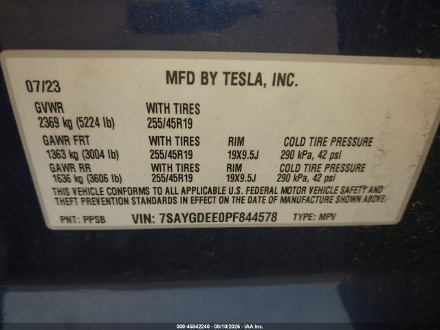 Aukcja sprzedaży 2023 Tesla Model Y Awd/long Range Dual Motor All-wheel Drive, vin: 7SAYGDEE0PF844578, numer aukcji: 45842240