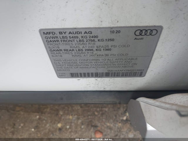 Продажа на аукционе авто 2021 Audi Q5 Premium 45 Tfsi Quattro S Tronic, vin: WA1AAAFY7M2019993, номер лота: 45842271