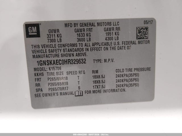 Chevrolet Tahoe Ls 2017 1GNSKAEC0HR329632 Image 9