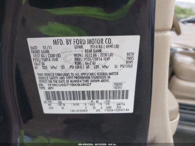45842284 :رقم المزاد ، 1FMCU0D71BKB38027 vin ، 2011 Ford Escape Xlt مزاد بيع