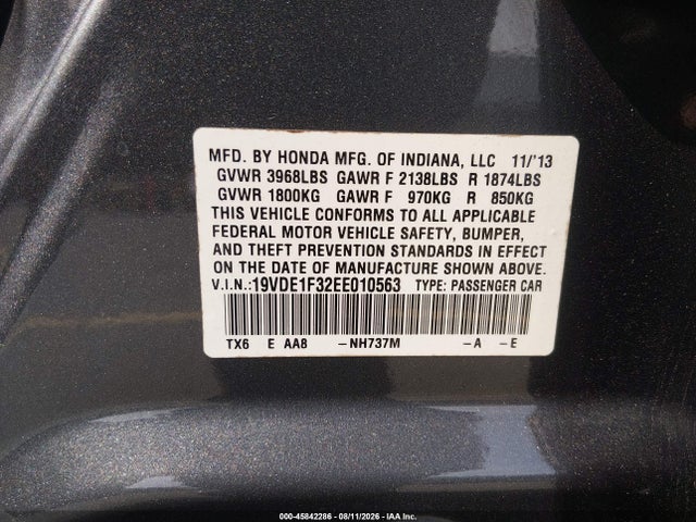 2014 Acura Ilx 2.0l მანქანა იყიდება აუქციონზე, vin: 19VDE1F32EE010563, აუქციონის ნომერი: 45842286