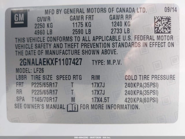 Chevrolet EQUINOX LS 2015 2GNALAEKXF1107427 Image 9