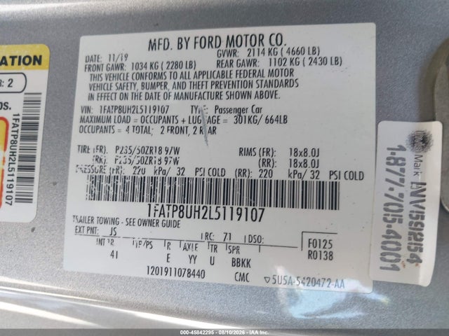 1FATP8UH2L5119107 Ford Mustang Ecoboost Premium