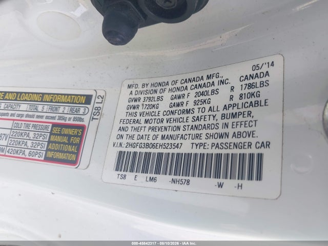 Продаж на аукціоні авто 2014 Honda Civic Ex-l, vin: 2HGFG3B06EH523547, номер лоту: 45842317