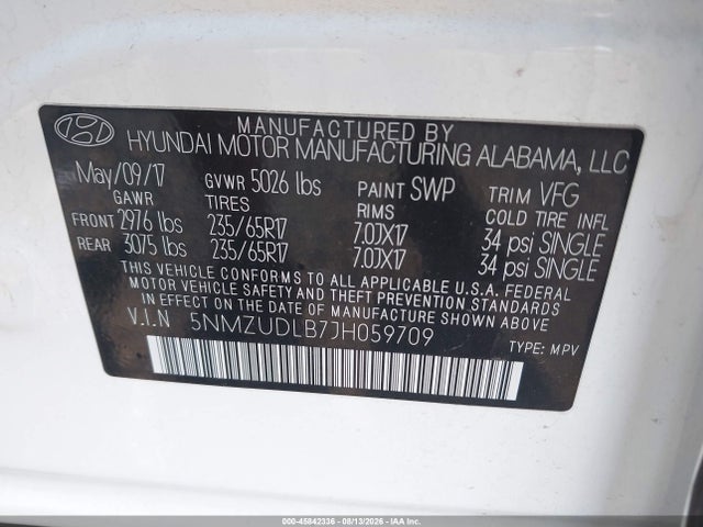 Aukcja sprzedaży 2018 Hyundai Santa Fe Sport 2.4l, vin: 5NMZUDLB7JH059709, numer aukcji: 45842336