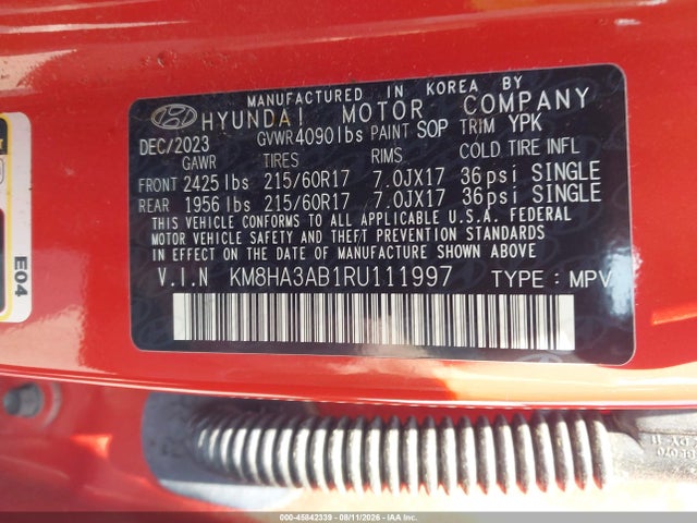 Aukcja sprzedaży 2024 Hyundai Kona Se, vin: KM8HA3AB1RU111997, numer aukcji: 45842339