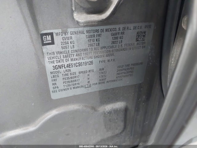 2012 Chevrolet Captiva Sport Fleet Ltz მანქანა იყიდება აუქციონზე, vin: 3GNFL4E51CS619126, აუქციონის ნომერი: 45842350