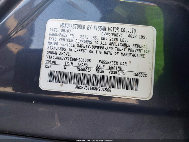 Продаж на аукціоні авто 2008 Infiniti G35 Journey, vin: JNKBV61E68M204506, номер лоту: 45842364