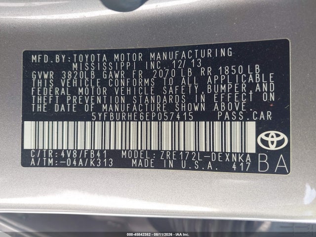 5YFBURHE6EP057415 Toyota Corolla Le Plus