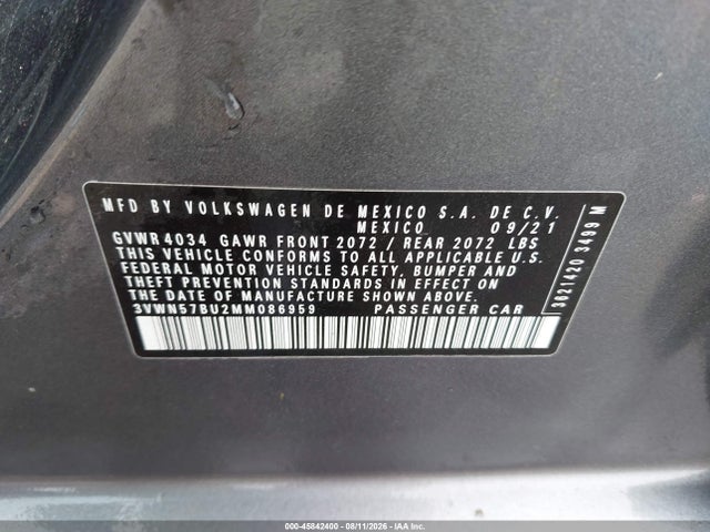 2021 Volkswagen Jetta 1.4t R-line/1.4t S მანქანა იყიდება აუქციონზე, vin: 3VWN57BU2MM086959, აუქციონის ნომერი: 45842400