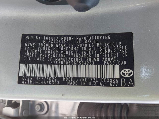 5YFBURHE9GP564263 Toyota Corolla S Plus