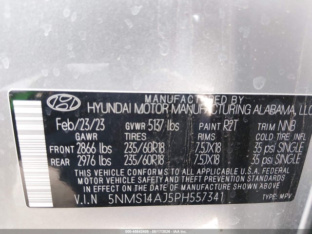 Продажа на аукционе авто 2023 Hyundai Santa Fe Se, vin: 5NMS14AJ5PH557341, номер лота: 45842408
