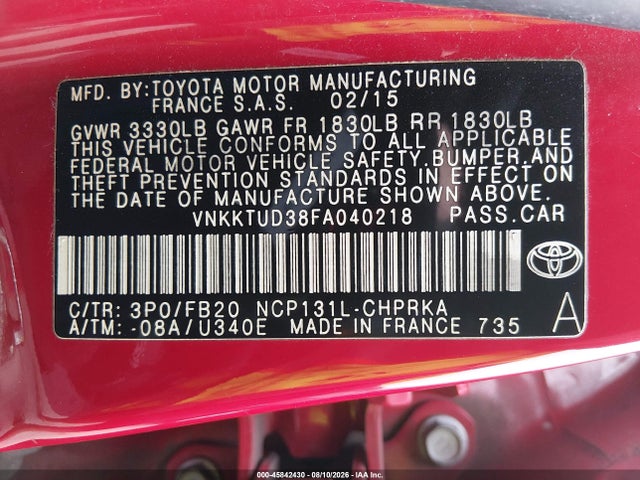 Toyota YARIS LE 2015 VNKKTUD38FA040218 Image 9