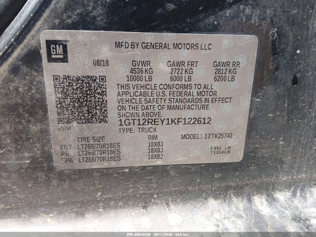 45842436 :رقم المزاد ، 1GT12REY1KF122612 vin ، 2019 Gmc Sierra 2500hd Slt مزاد بيع