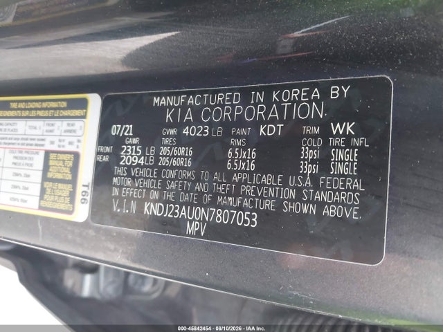 Продажа на аукционе авто 2022 Kia Soul Lx, vin: KNDJ23AU0N7807053, номер лота: 45842454