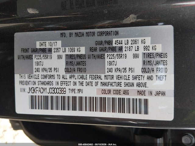 45842462 :رقم المزاد ، JM3KFACM1J0300389 vin ، 2018 Mazda Cx-5 Touring مزاد بيع