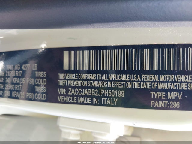 2018 Jeep Renegade Latitude Fwd მანქანა იყიდება აუქციონზე, vin: ZACCJABB2JPH50199, აუქციონის ნომერი: 45842468