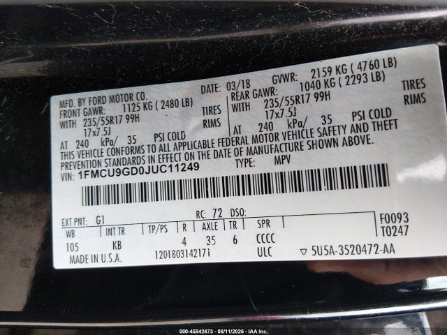 Ford ESCAPE SE 2018 1FMCU9GD0JUC11249 Image 9