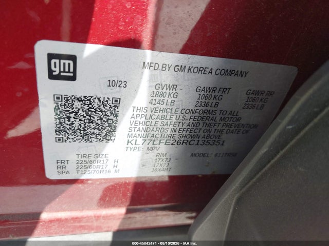 KL77LFE26RC135351 Chevrolet Trax Fwd Sp