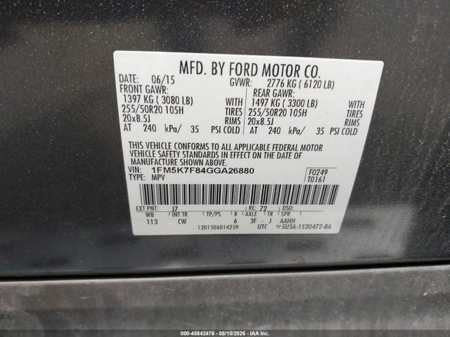 Продаж на аукціоні авто 2016 Ford Explorer Limited, vin: 1FM5K7F84GGA26880, номер лоту: 45842476