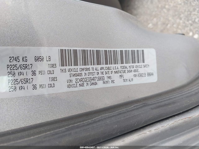 Продаж на аукціоні авто 2017 Dodge Grand Caravan Gt, vin: 2C4RDGEG5HR716033, номер лоту: 45842487