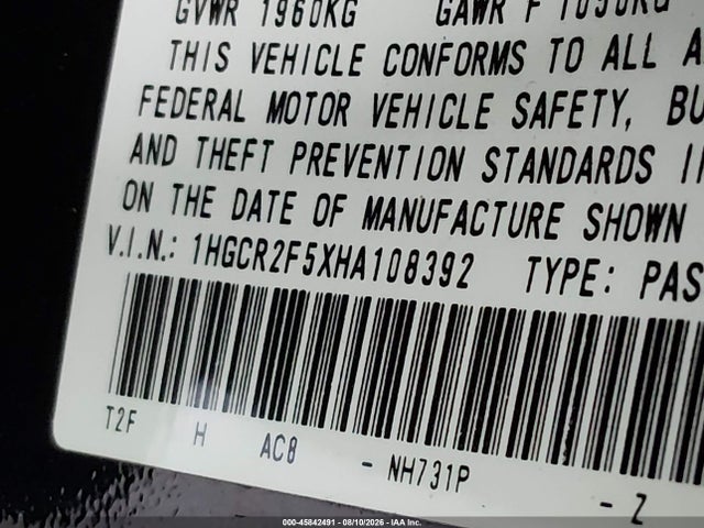 1HGCR2F5XHA108392 Honda Accord Sport