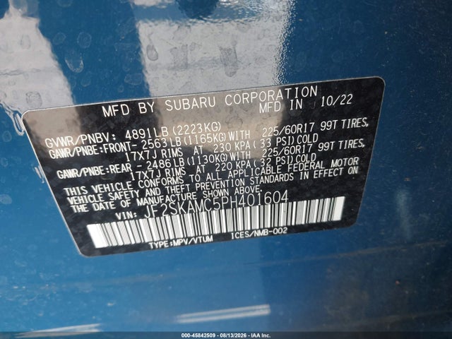 45842509 :رقم المزاد ، JF2SKAMC5PH401604 vin ، 2023 Subaru Forester Wilderness مزاد بيع